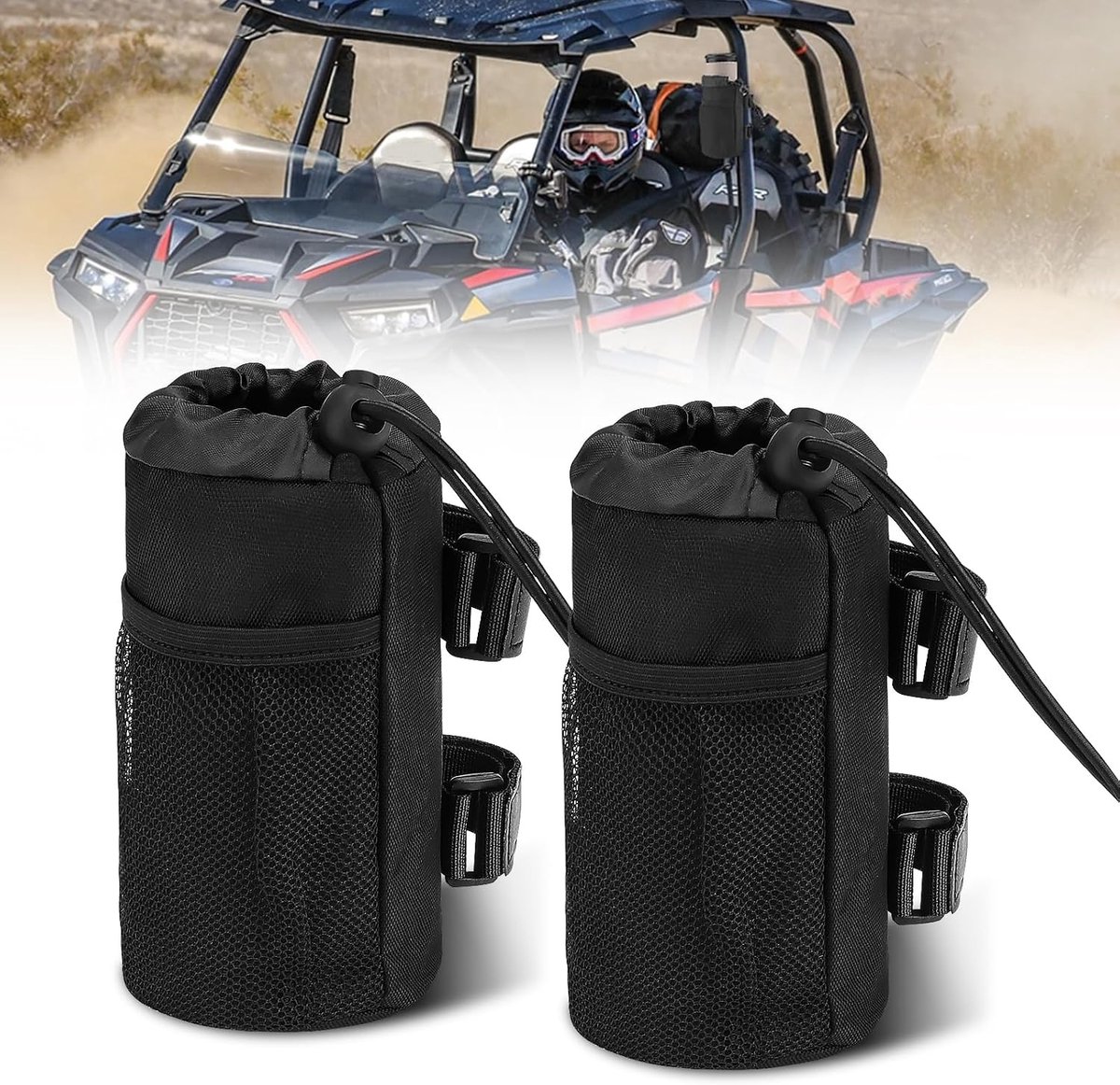 Chelhead UTV Water Bottle Holder, Suitable for 1.5 to 2.3 Inch Roller Bar, Bicycle Cup Holder, Handlebar with Mesh - ShopVlot