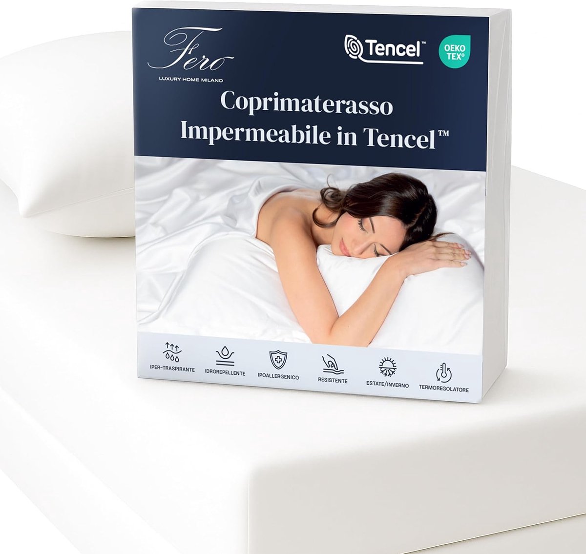 Ferò Tencel Waterproof Mattress Cover, 160 x 200 cm, Oeko-Tex, Mattress Protector with Elastic Corners, Breathable and - ShopVlot