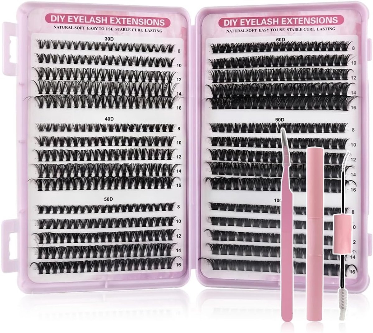 Valse Wimpers 30/40/50/60/80/100D, Haar-tot-Haarwimpers Kit voor beginners, meisjes en vrouwen, met lijm + pincet - ShopVlot
