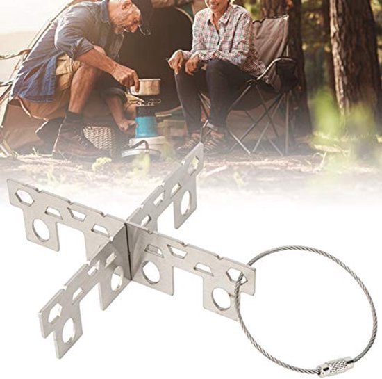 Dailygoods- Picknickfornuis Draagbaar - Roestvrij Stalen Beugel - Multi-brandstofcompatibiliteit - Stabiele Constructie - Lichtgewicht - Afmetingen 9,6 x 2,9 cm - Kampeerfornuis — afbeelding 2