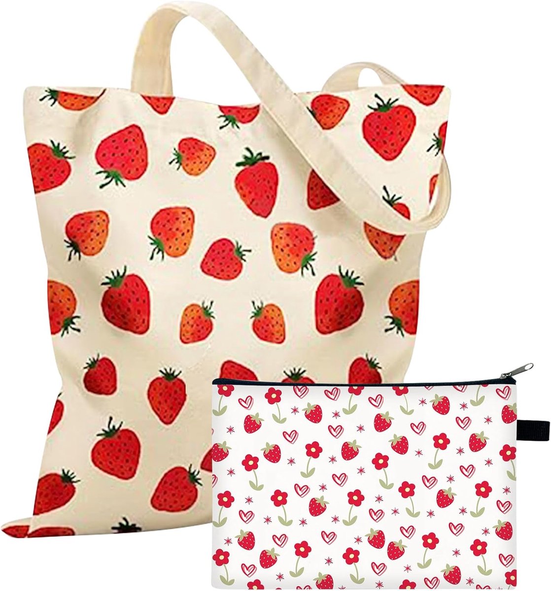 Dames Strawberry Handtas Shopper - 38 x 35 cm - Trekkoord Schoudertas - Ideaal voor School en Werk - ShopVlot