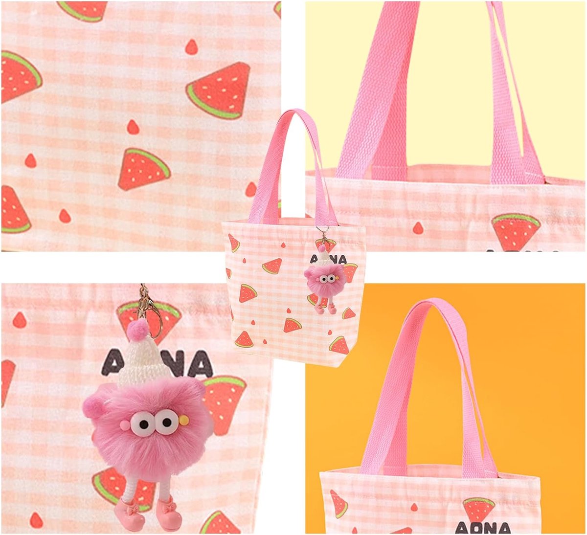 Vouwbare boodschappentassen 2 stuks - kleine stofzak met handvat - trendy design (watermeloen, vis) - ShopVlot