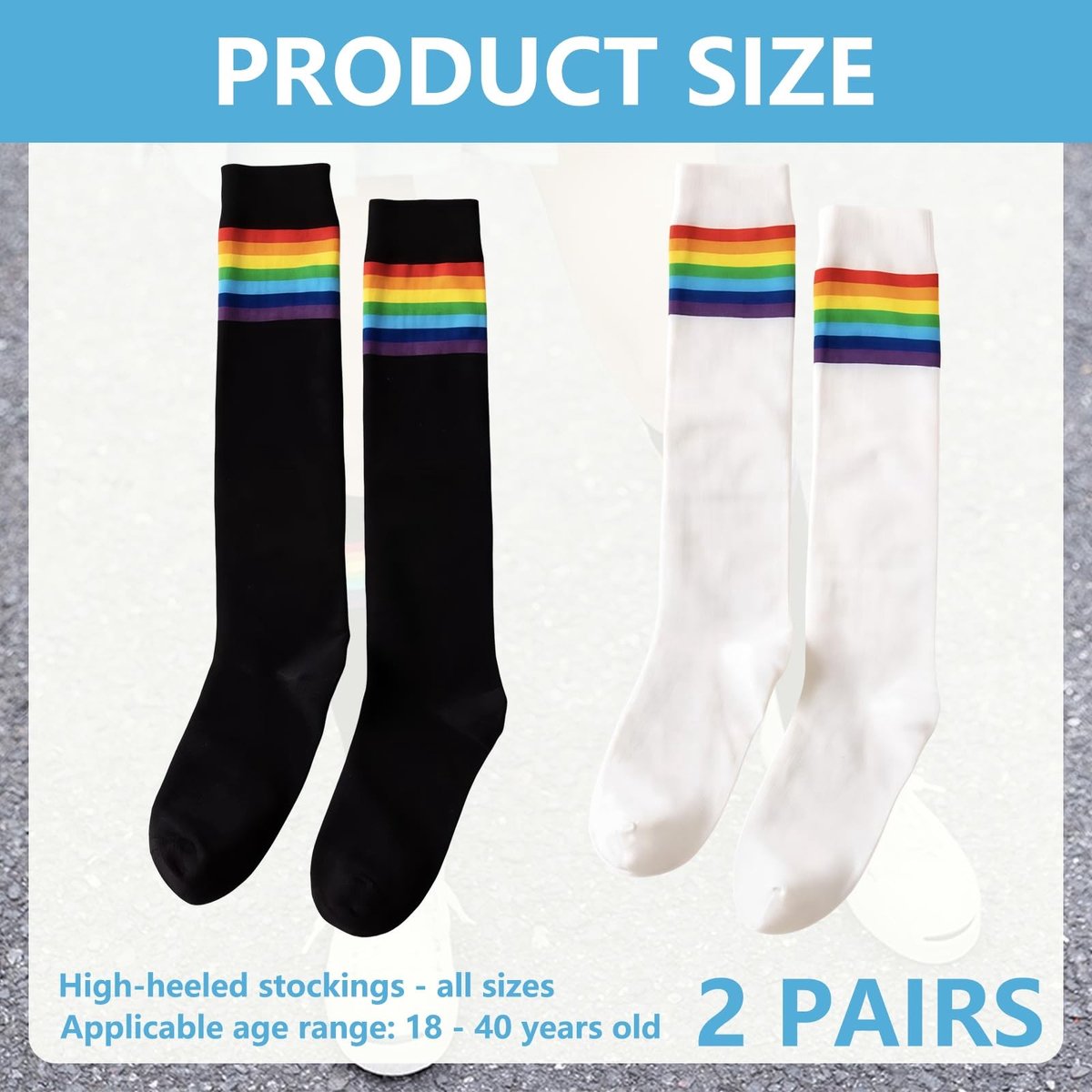 Solidchoice - Set van 2 Kleurige Kniesokken voor Dames in Regenboogstijl