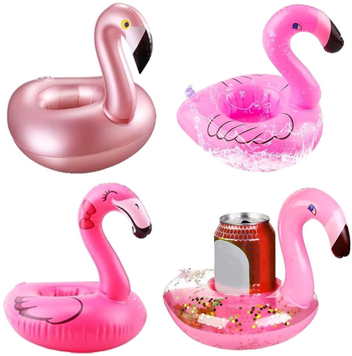 Solidchoice - Set van 4 Opblaasbare Flamingo Drinkhouders voor het Zwembad