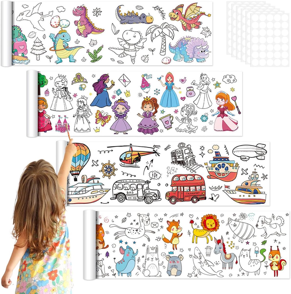 Kinderen schilderen rol 30 x 300 cm - 4 verschillende motieven - Snijdbaar kleurpapier - ShopVlot