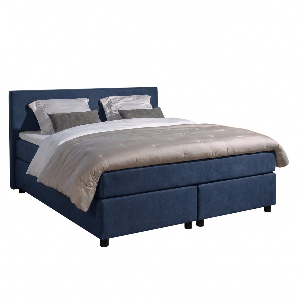 Mörgenn Boxspring Amsterdam - Pocketvering - Donkerblauw Lederlook - 90x200 cm - Inclusief Dekbed en Kussens