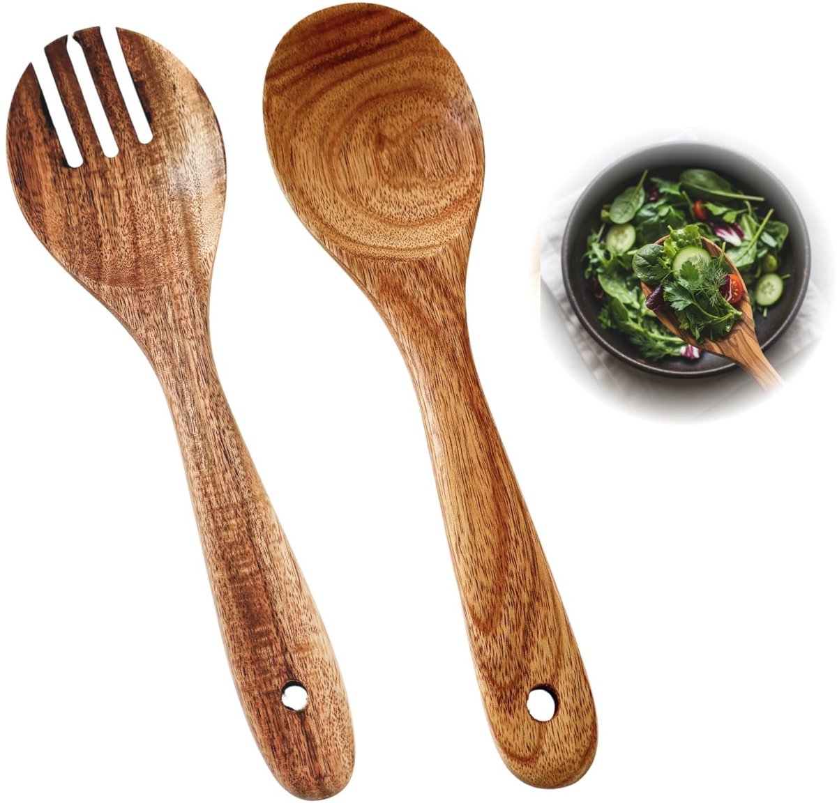 Solidchoice - Set van 2 Houten Saladescheppen, Olive Hout