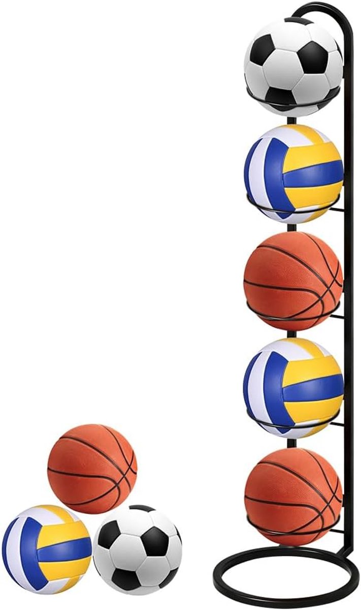 Balstandaard 5-traps - metalen ballenopslag - verticale displayhouder - ideaal voor sportclubs - ShopVlot