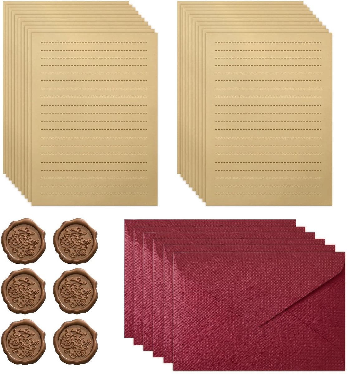 Solidchoice - Vintage Briefpapier Set met 20 Lijnen en 6 Enveloppen