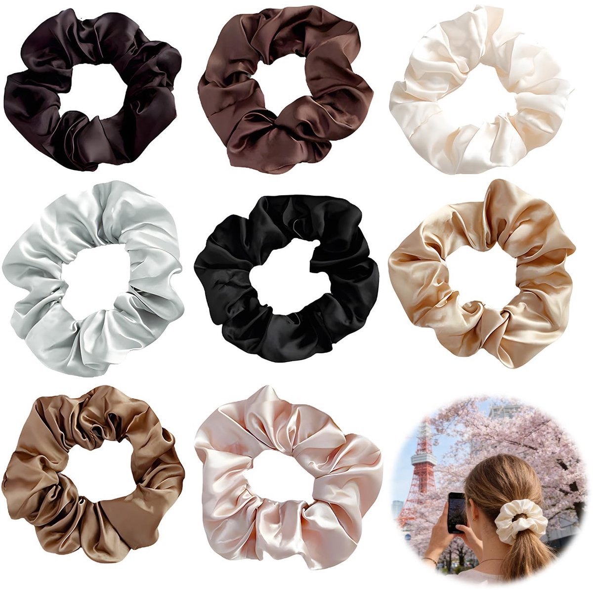 Solidchoice - Set van 8 Satijnen Scrunchies voor Haar