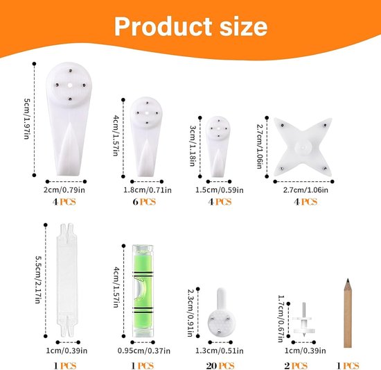 Gypsum & Drywall Hanging Hooks, 43 Pieces Damage-Free Frame Mounting Set, Easy Fit, Various Sizes, Concrete Wall Hooks - ShopVlot — afbeelding 5