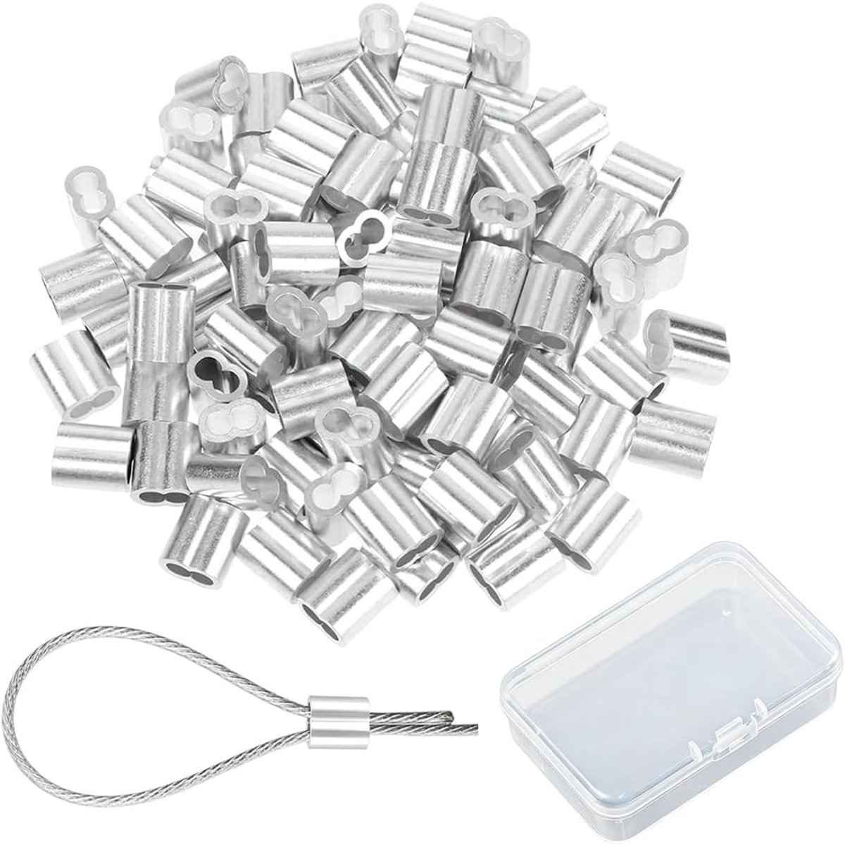 150 stks Aluminium Kabelklemmen - Dubbele Bus Kabelklemmen, Kabelsluitkrimptangen, voor Vastzetten van Touwen, Vissen - ShopVlot