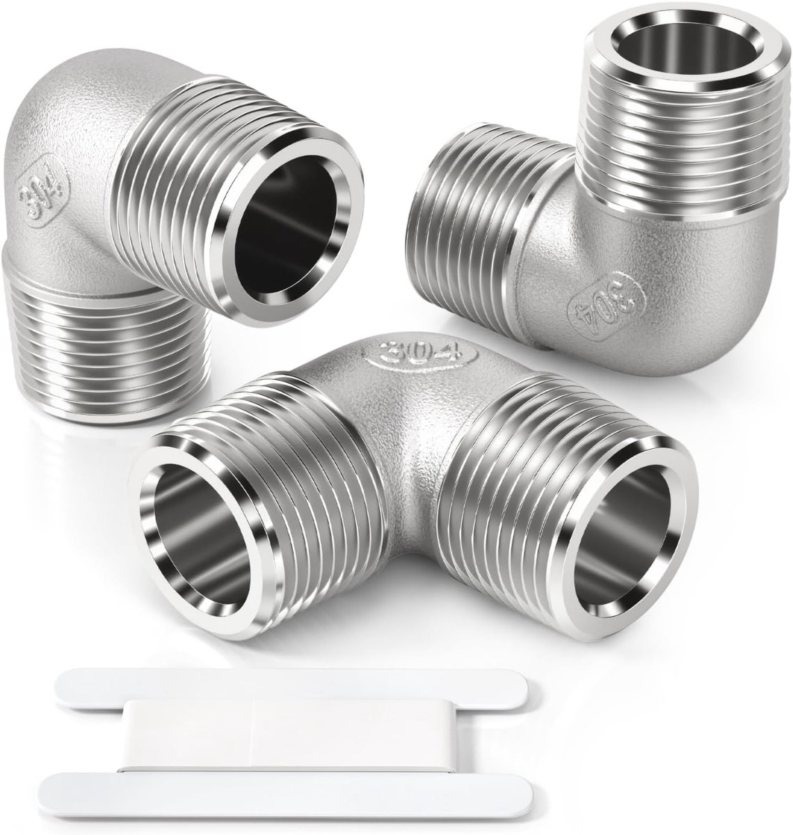 Bwintech 3 Pieces 90° 3/8" External Wire 3/8" External Wire BSP Stainless Steel 304 Thread Angle Connector Pipe - ShopVlot
