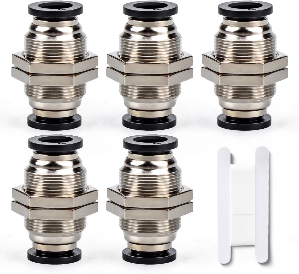 Bwintech 5pcs 8mm Bulkhead Union x 8mm Tube OD Push to Connect Pipe Coupling, Brass Nickel Plated Pneumatic Quick KPM8 - ShopVlot