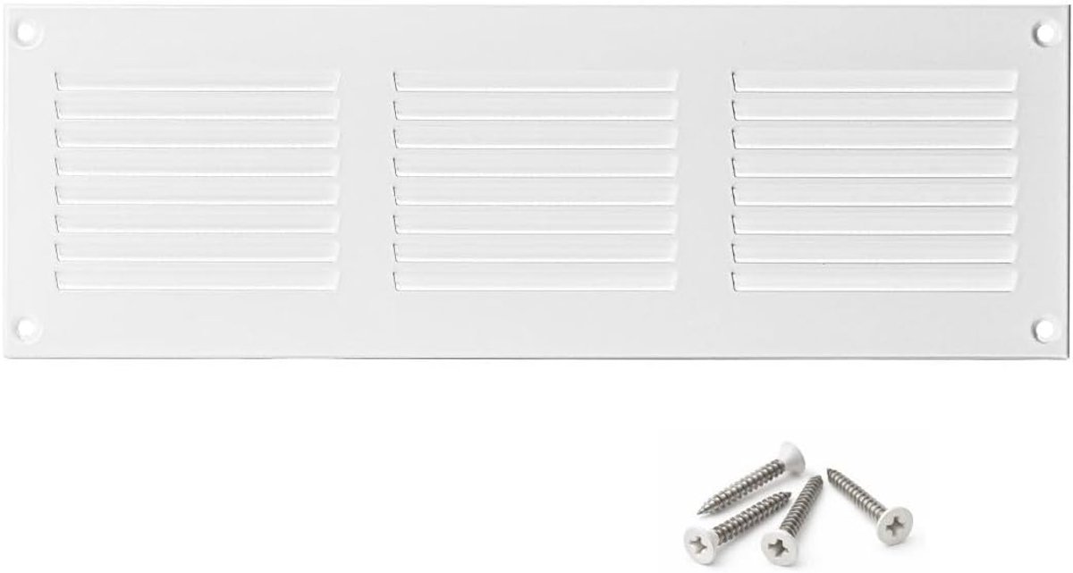 300x100mm White Steel Ventilation Grille with Mosquito Mesh - Metal Ventilation Grilles - ShopVlot