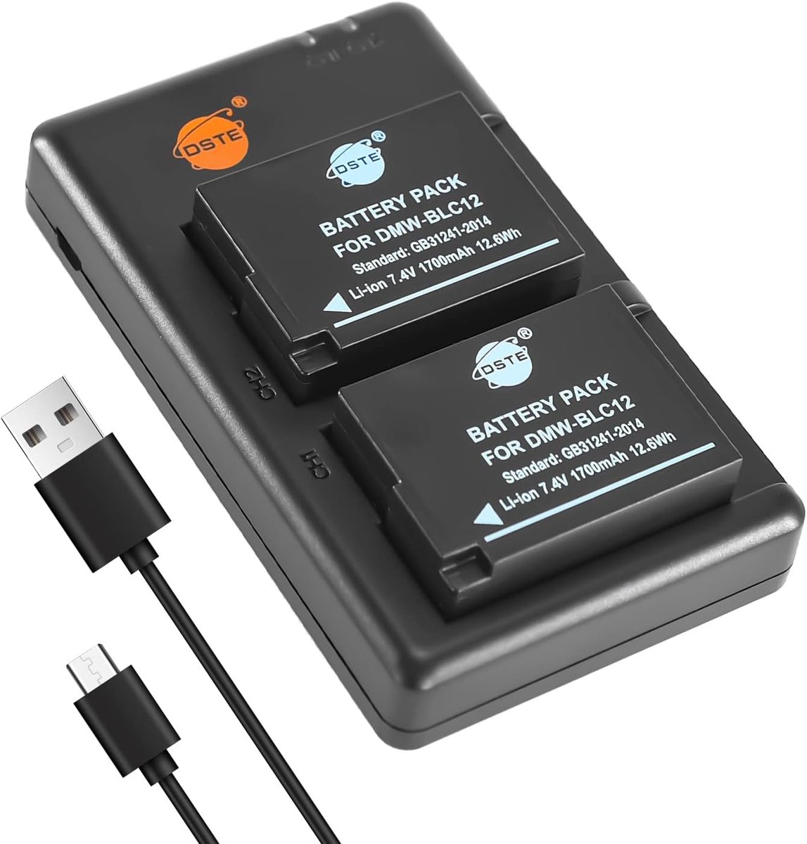 DSTE 2pcs DMW-BLC12 Battery with Dula Charger Compatible with Panasonic Lumix DMC-G7, DMC-GH2, DMC-FZ330, DMC-FZ200 - ShopVlot