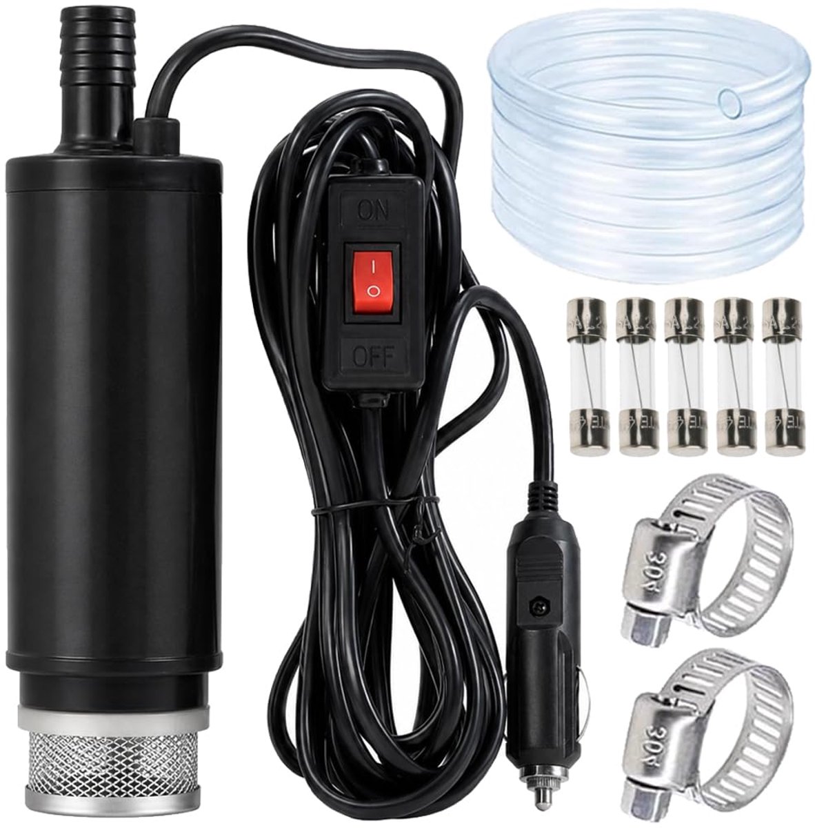 DC 12 V dompelpomp, dompelpomp voor water, olie en diesel, roestvrij staal, 38 mm, met sigarettenaansteker, afneembaar - ShopVlot