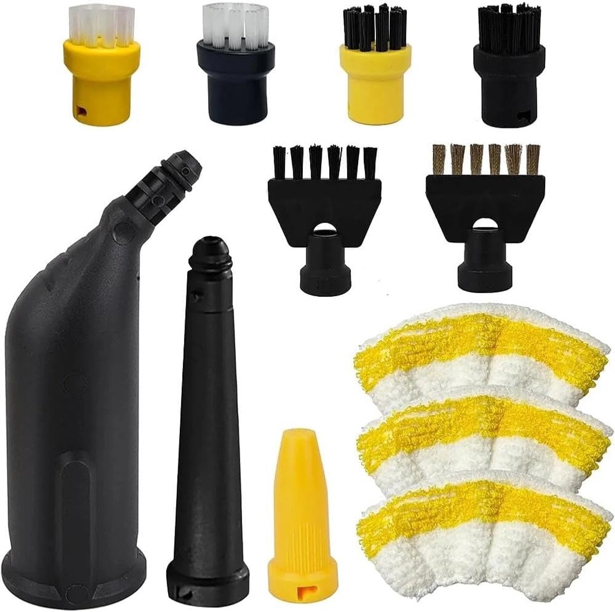 Accessoireset voor stoomreiniger, 12 stuks met ronde borstel, voegenborstel en handsproeier - ShopVlot