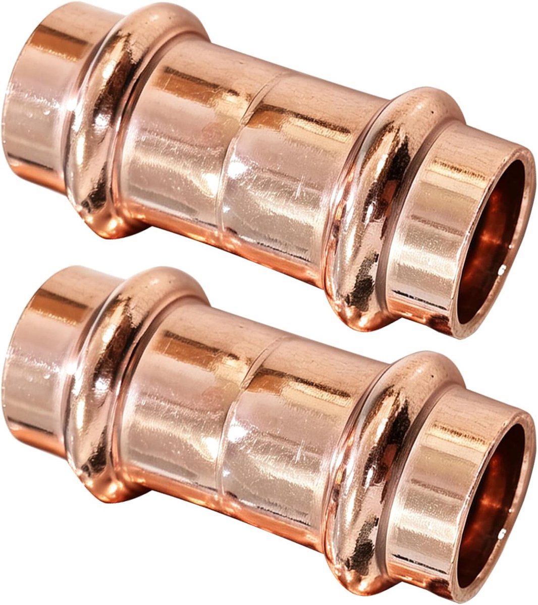 2 stuks persfitting koperen 15 mm, V-contour schuifhuls voor drinkwater en verwarming, connector voor koperen buis - ShopVlot