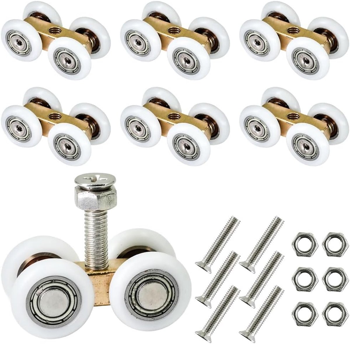 Selyse Set of 6 Sliding Door Wheels, All Copper Castors with Screws, Sliding Door Fittings for Cabinets and Sliding - ShopVlot