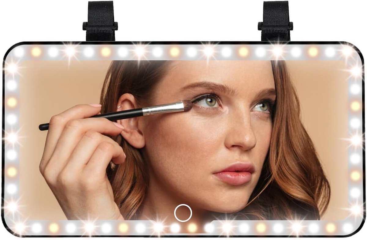 Solar Mirror for Car, Indoor Rearview Mirror, Rechargeable, With Led (3 Lighting Modes), 23.5 x 12.7cm, Makeup Mirror - ShopVlot