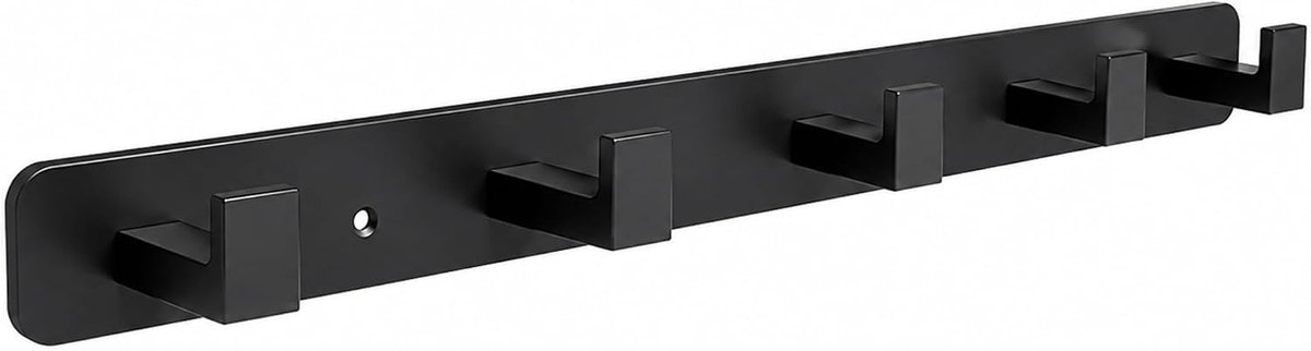 Garderobe muur 5 haken, 39 cm, metaal, zwart - 5 haken, 39 cm, compact, tot 15 kg belastbaar, robuust metaal, mat - ShopVlot