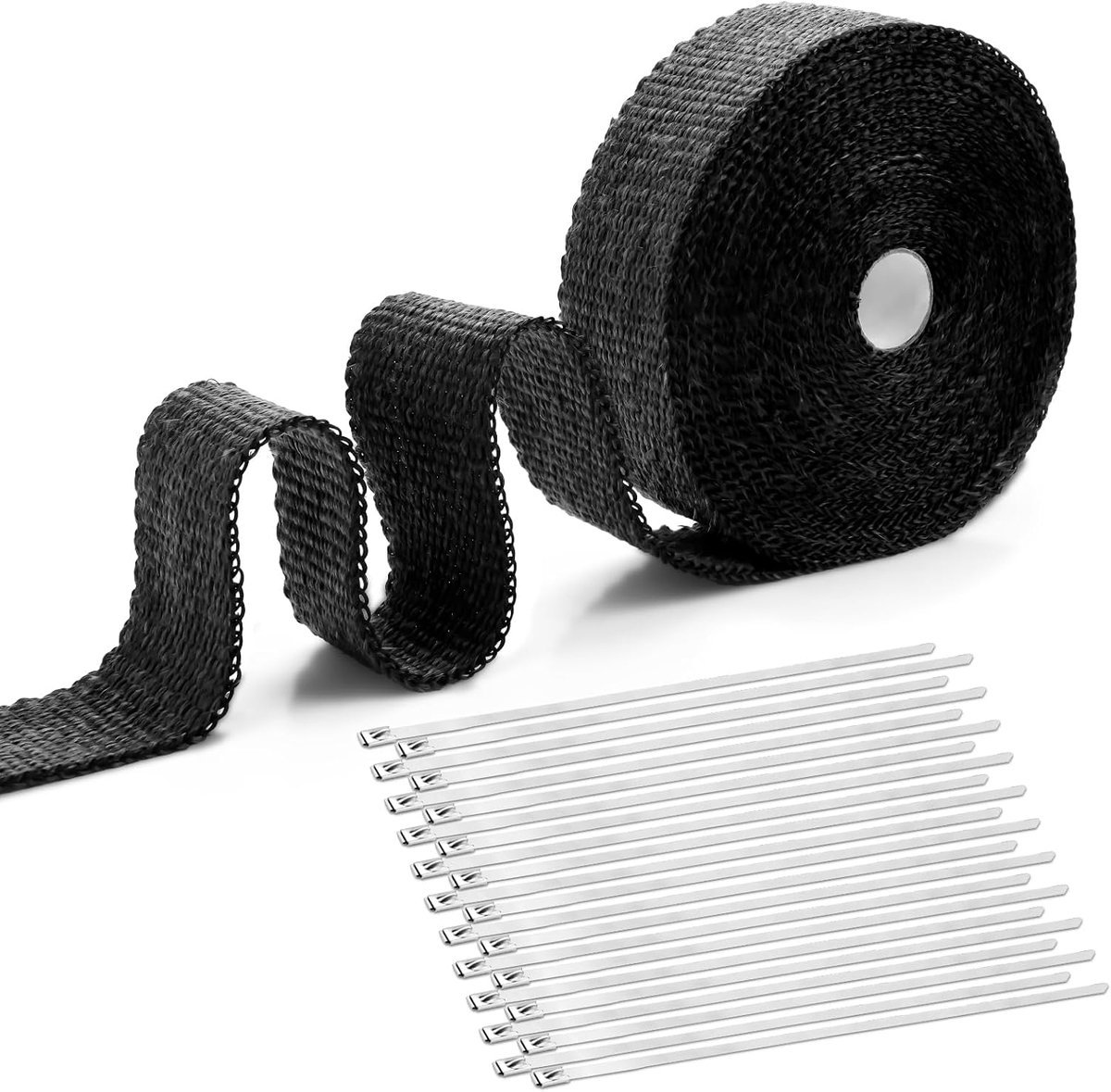 Heat protection tape, exhaust, sealing tape, heat protection, exhaust, bandage with 20 cable ties, stainless steel - ShopVlot