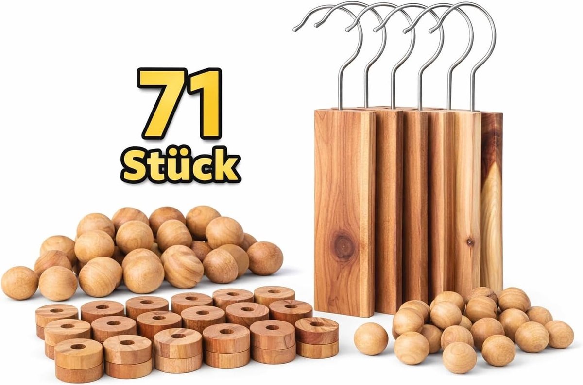 Natuurlijke Mottenbescherming - Cederhout - 71 Stuks - Chemisch Vrije Mottenvallen - Voor Kledingkasten en Woning