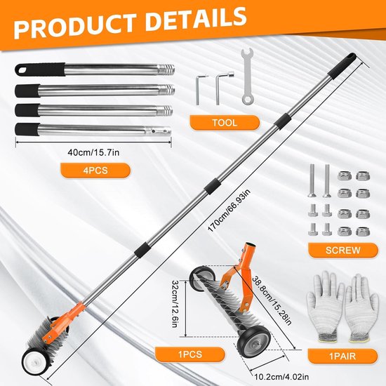 Lawn rake met wielen 32 cm - oranje - handonkruidhark - verwijdert mos en dode gras - ShopVlot — afbeelding 5
