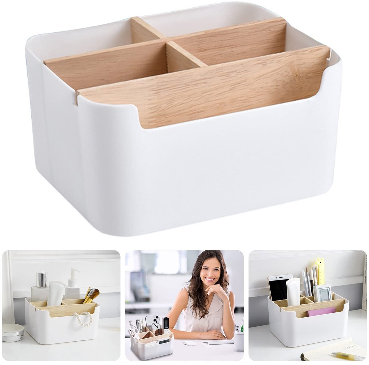 SnelShoppen - 5 Compartimenten Houten Bureau Organizer, Multifunctionele Opbergdoos, Desk Accessoires, Sieradenhouder, Lade Organizer voor Thuis en Ka