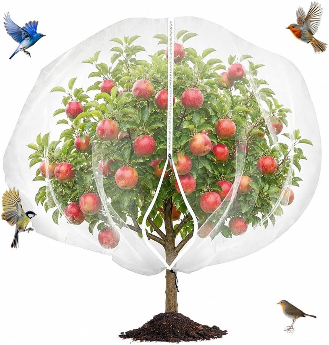 Plantenbeschermingsnet 1,8 m x 1,8 m - fijnmazig met ritssluiting - trekkoord - beschermt fruitbomen en groenten - ShopVlot