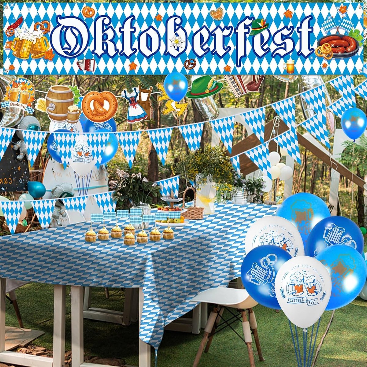 Oktoberfest decoratieset - Bavarian vlaggen en ballonnen - feestelijke versiering - ideaal voor Oktoberfest themafeest - ShopVlot