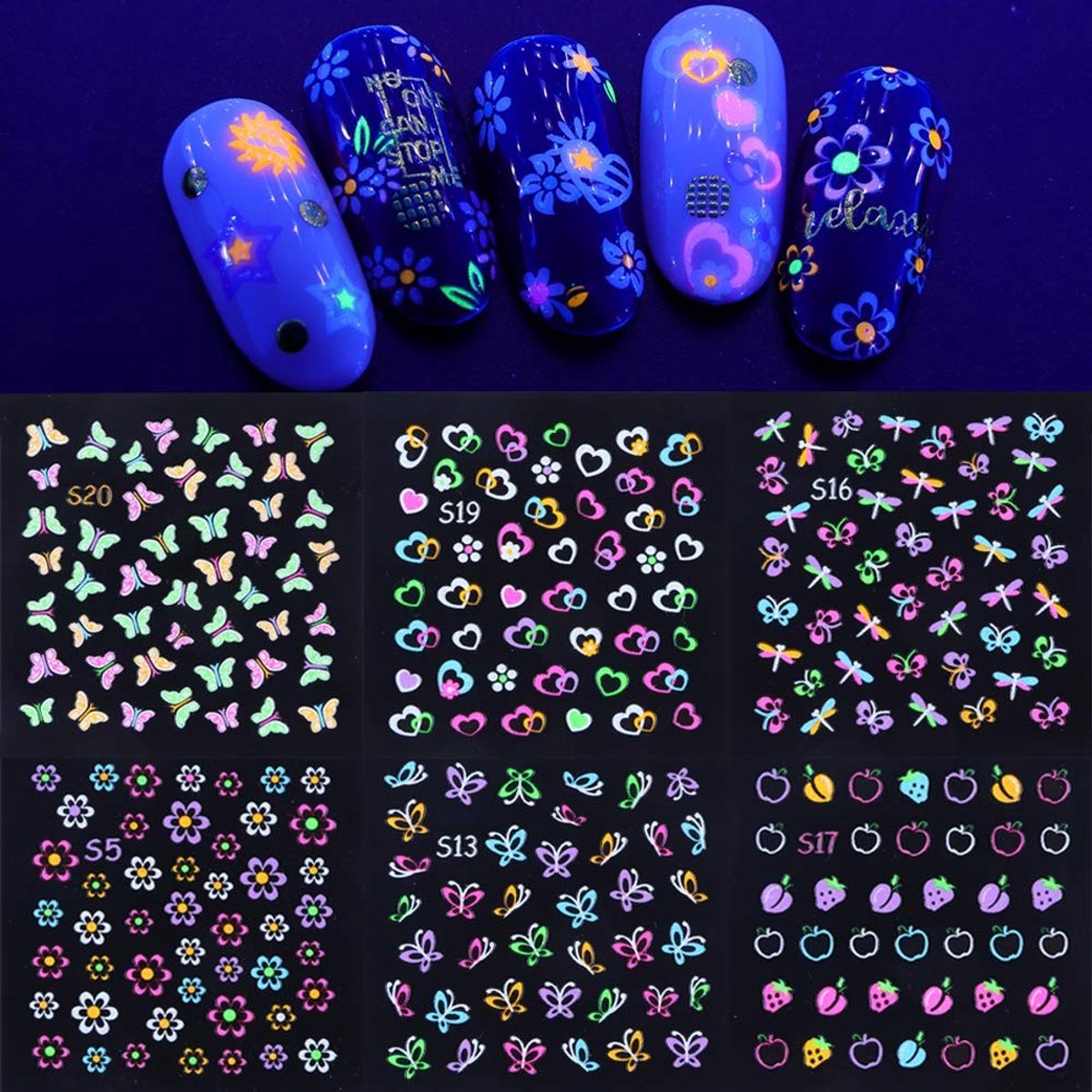 Solidchoice - 24 Vellen Nagelstickers met Vlinders en Bloemen