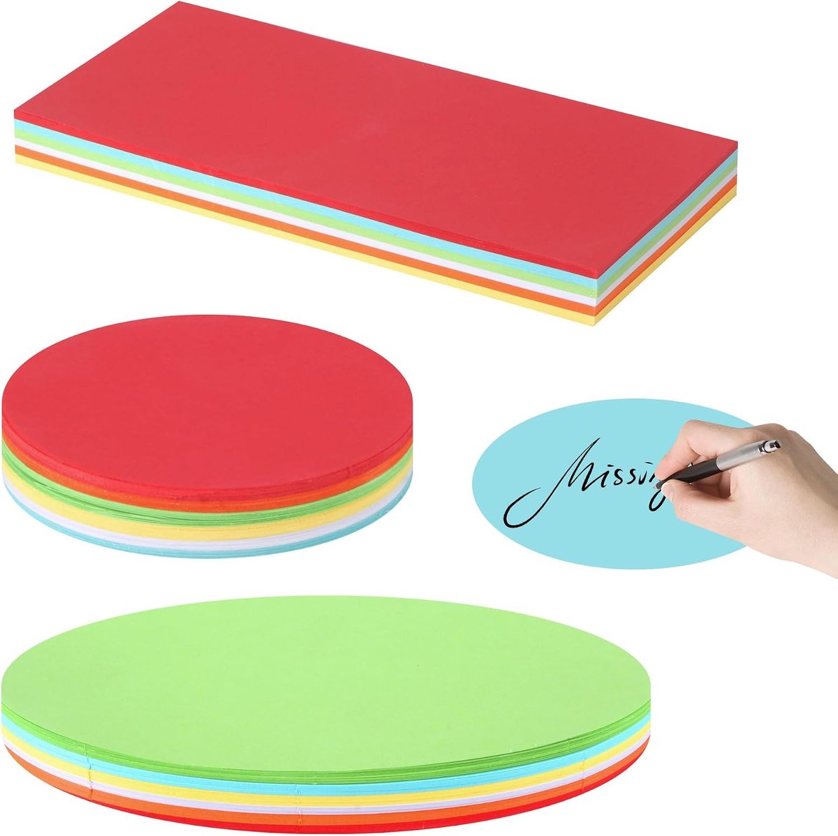 Moderatiekaarten set 360 stuks - 6 kleuren blanko - ronde, ovale en vierkante vormen - ShopVlot