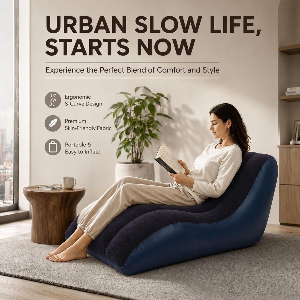 Luchtbank Twee-Tonig - Waterdichte Opblaasbare Sofa - Luxe Velours - Ideaal voor Ontspanning - ShopVlot