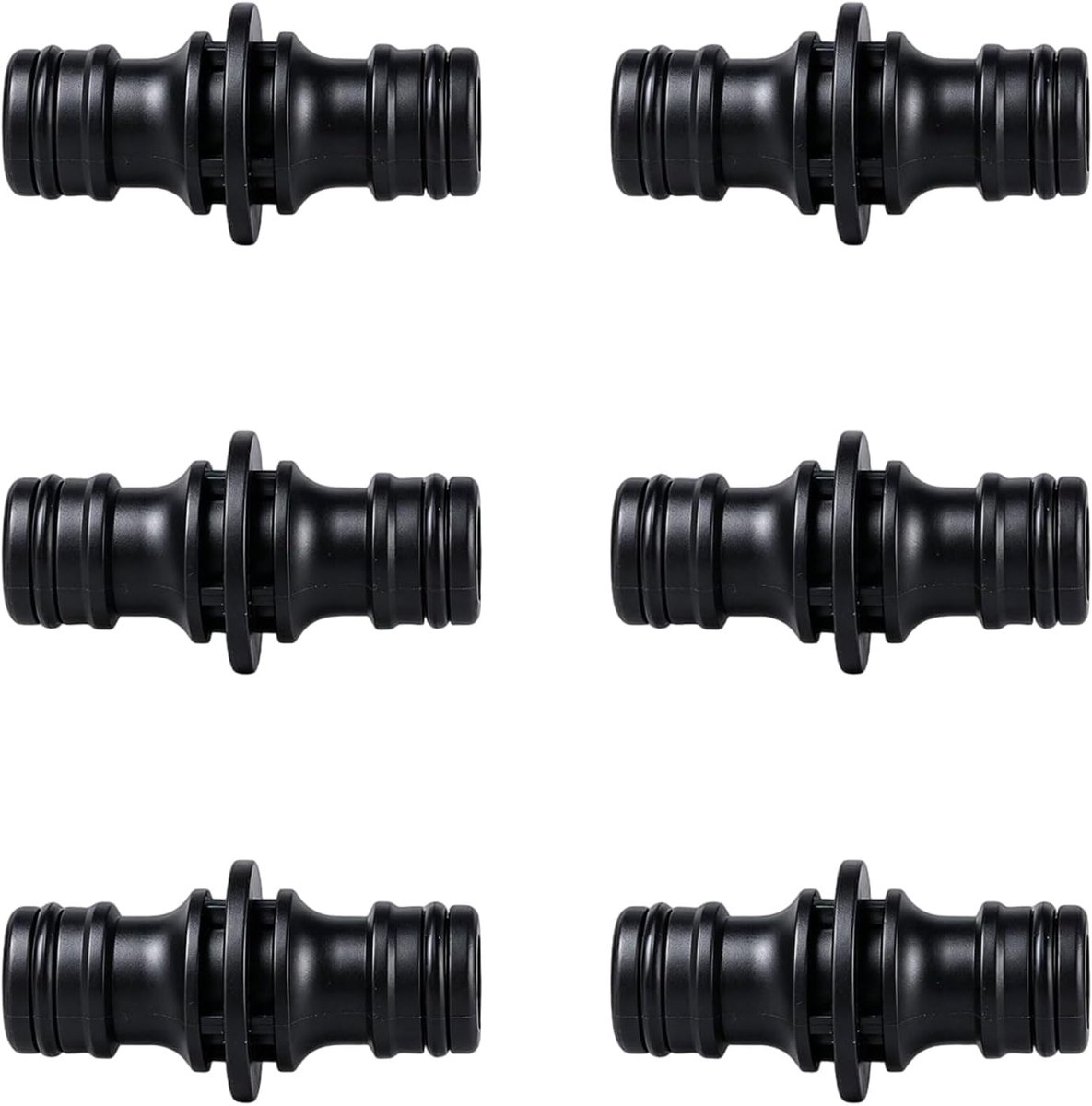 Dubbele manneslangconnector 6 stuks - zwart - voor tuinslangen en watersystemen - duurzame verbinding - ShopVlot