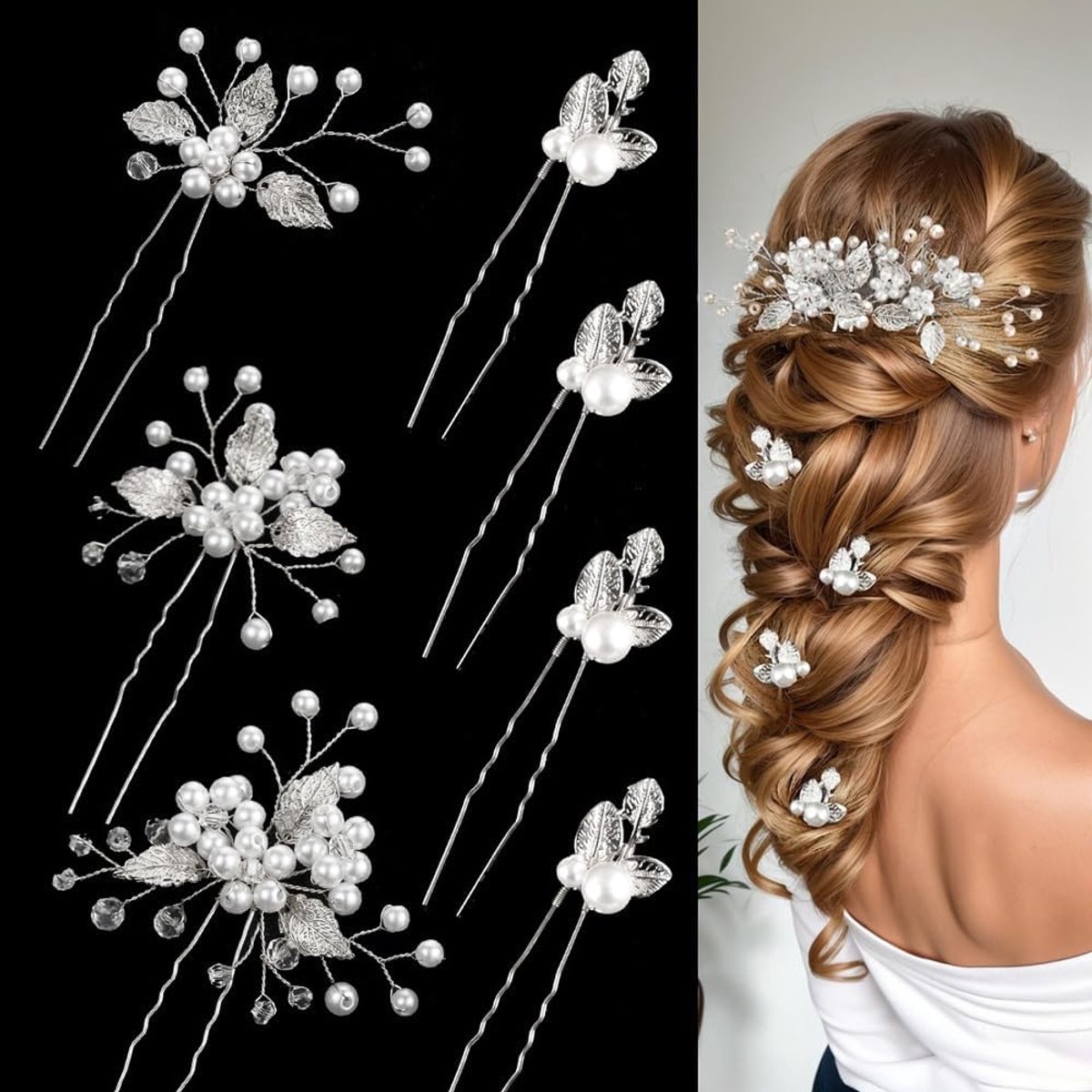 Haarspelden voor bruid - 7 stuks - zilver - met strass en parels - perfect voor bruiloften - ShopVlot