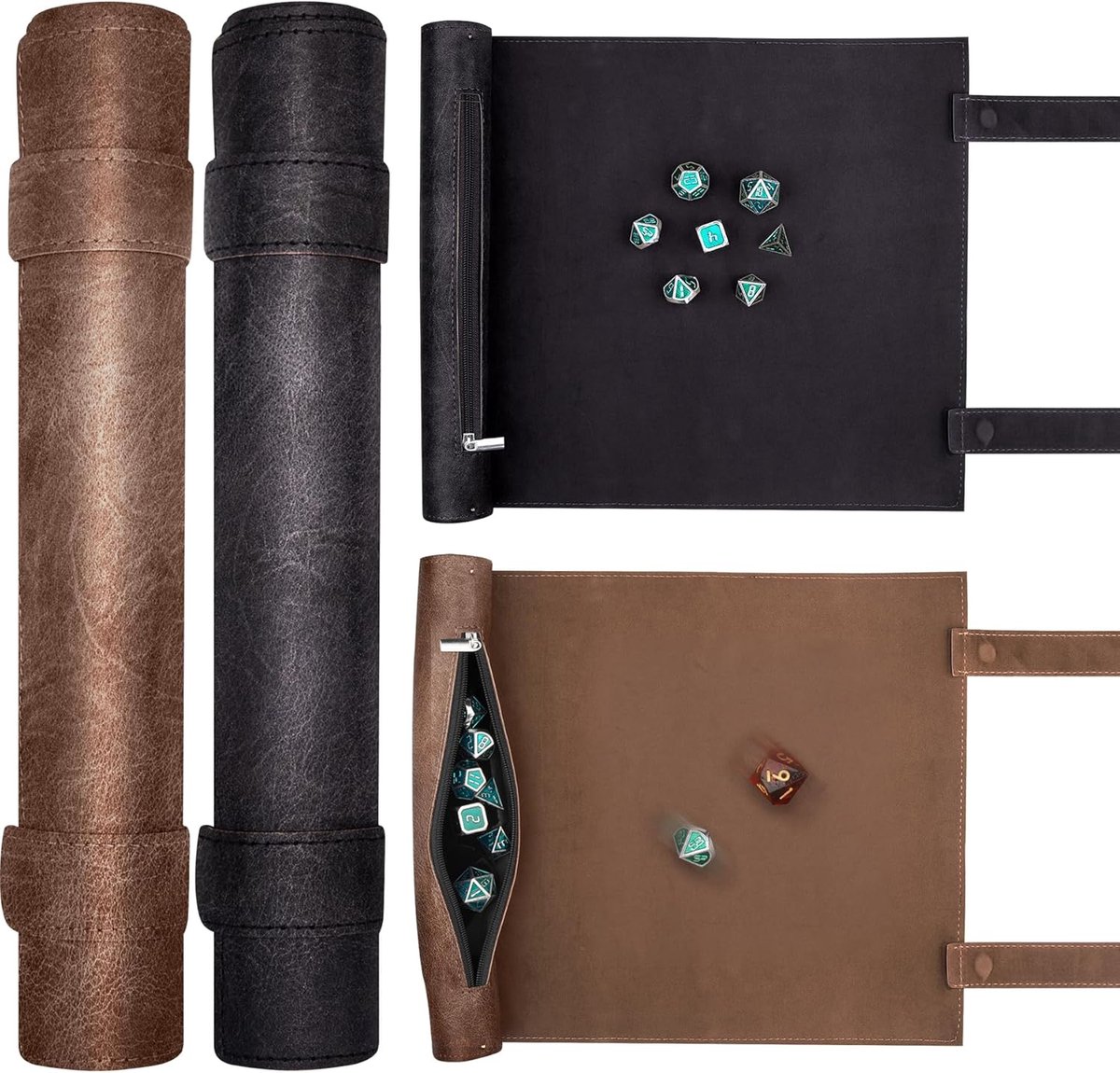 Dobbelstenen rolmat met tray - 2 stuks camel en zwart - magnetisch en opvouwbaar - ideaal voor D&D en RPG spellen - ShopVlot