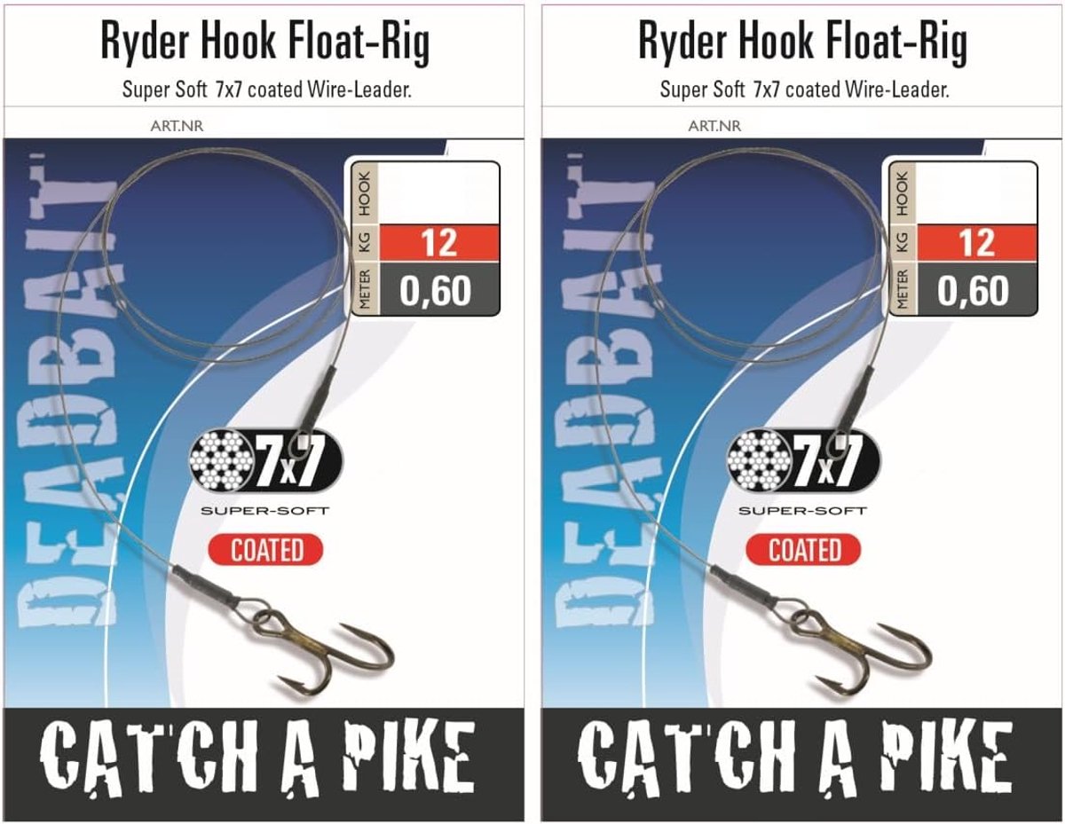 Visrig pike haak 7x7cm - 60cm staaldraad - Chemisch geslepen haken - Ideaal voor snoekvissen - ShopVlot