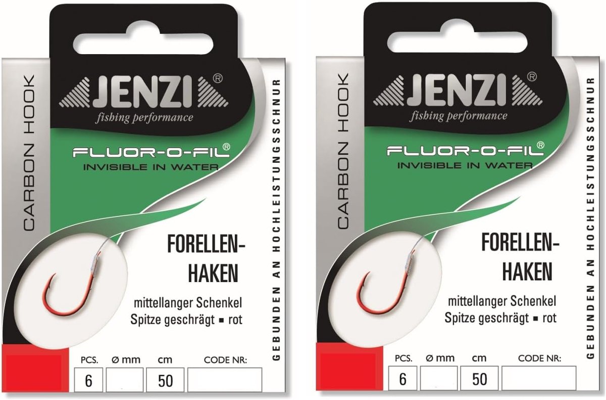Set van 2 pakketten gevlochten forelhaken - 12 stuks met fluorocarbon lijn - Diverse haakmaten 4, 6, 8, 10 & 12 - ShopVlot