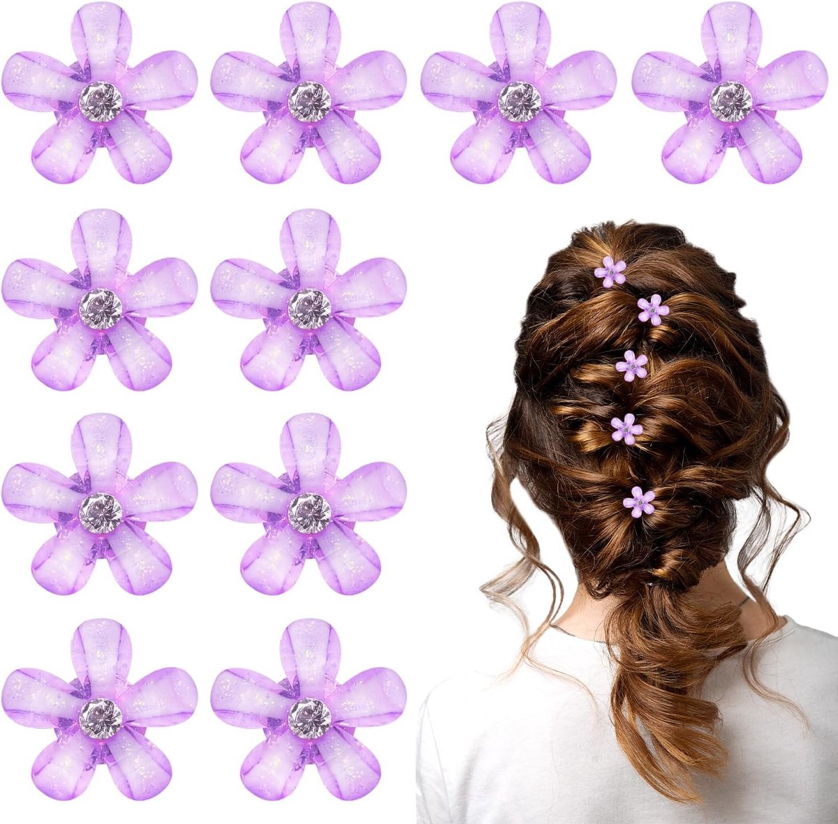 Mini bloem haarclips 10 stuks - paarse steentjes - schattig ontwerp - perfect voor dagelijks gebruik - ShopVlot