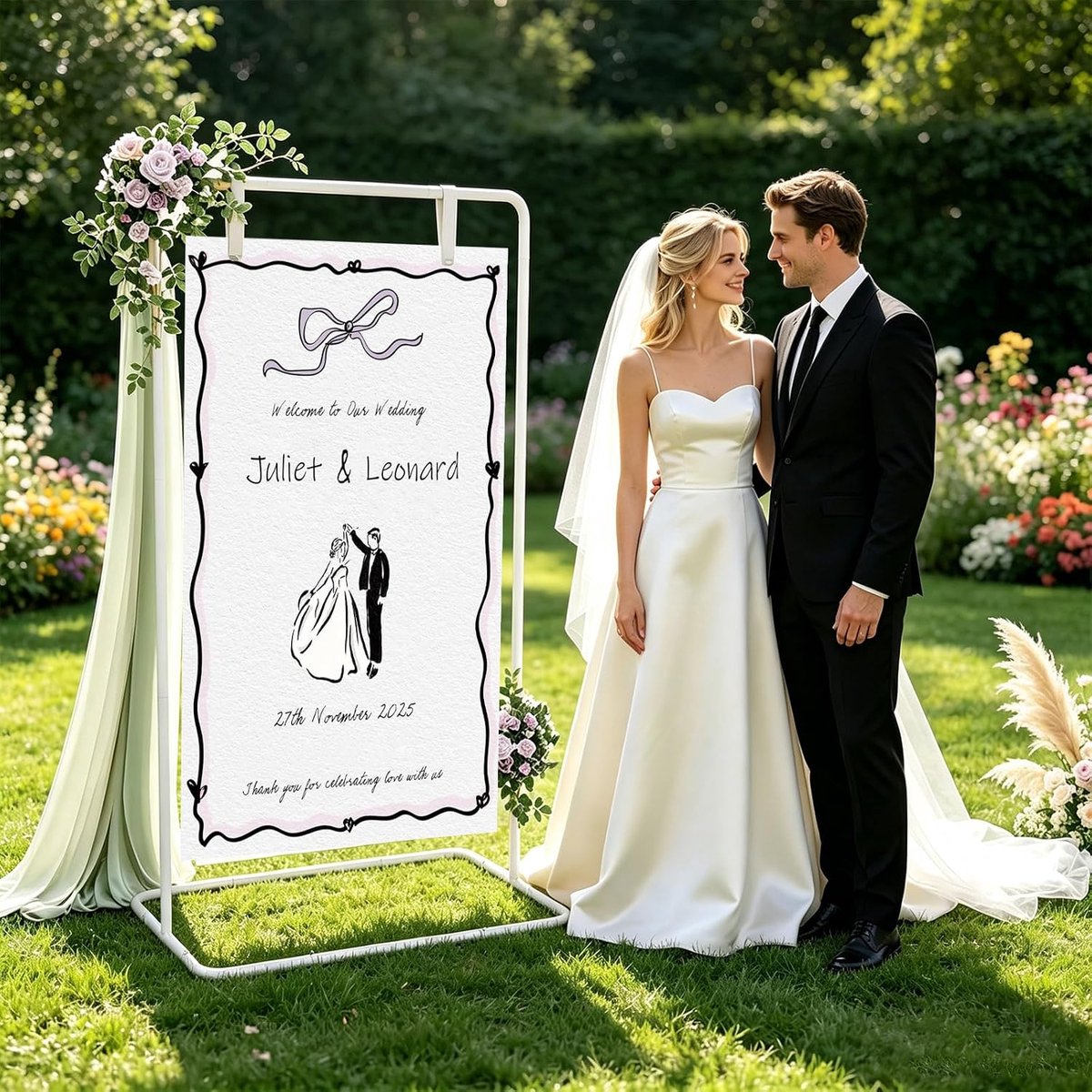 Wedding sign holder 173 cm - hoogte verstelbaar - met leren banden - ideaal voor ceremoniële aankleding - ShopVlot