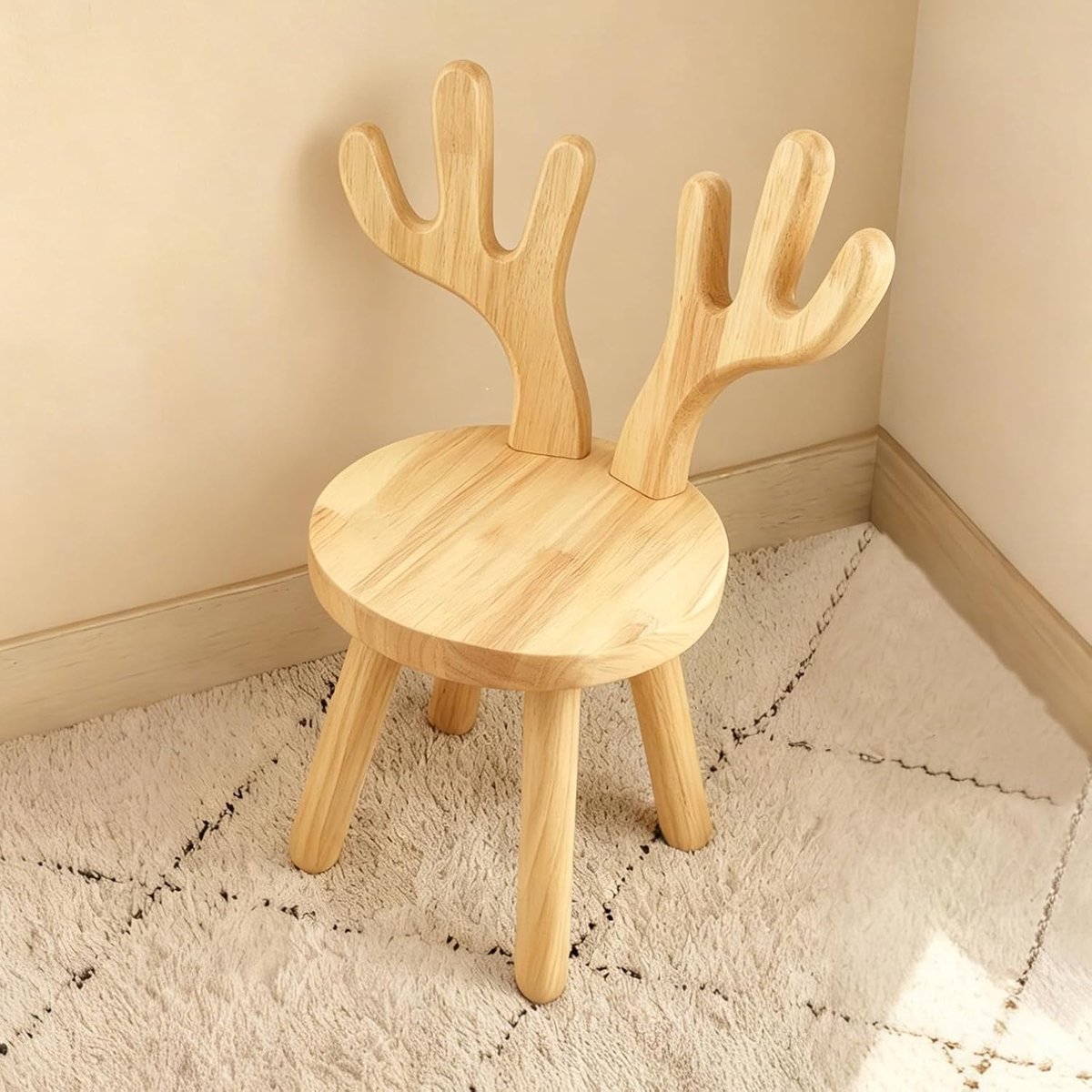 Kinderstoel 45 x 26 cm - Massief hout - Rugleuning met konijnenoren - Ideaal voor eten en spelen - ShopVlot