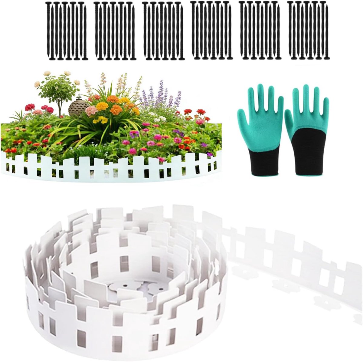 Tuinschutting Plastic 10 m - Flexibel Tuinrand - Inclusief 60 Haringen - Voor Bloembed en Grasveld - ShopVlot