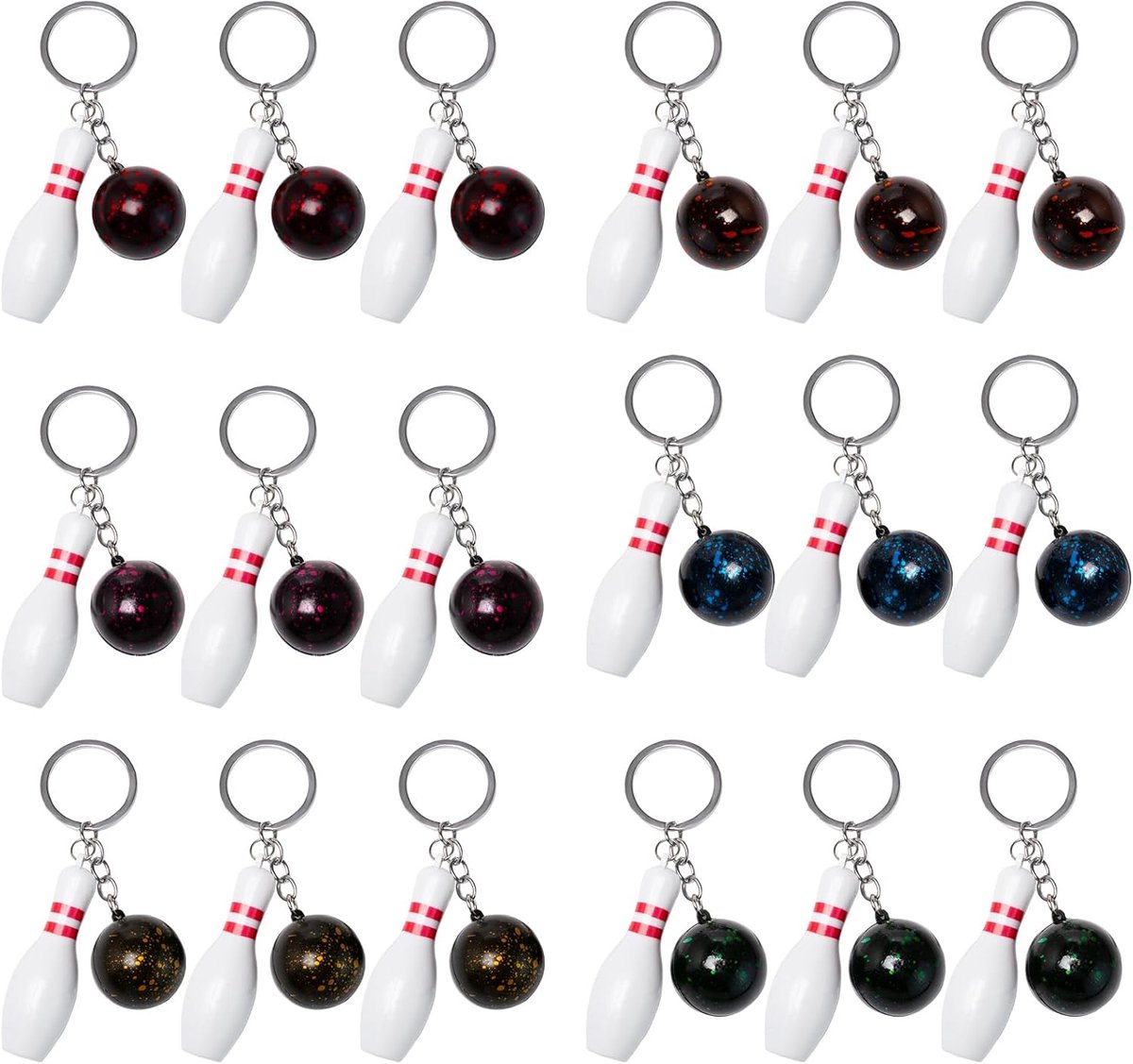 Mini sleutelhangers bowling - 18 stuks - kleurrijke bowlingballen - leuk sportcadeau voor kinderen - ShopVlot