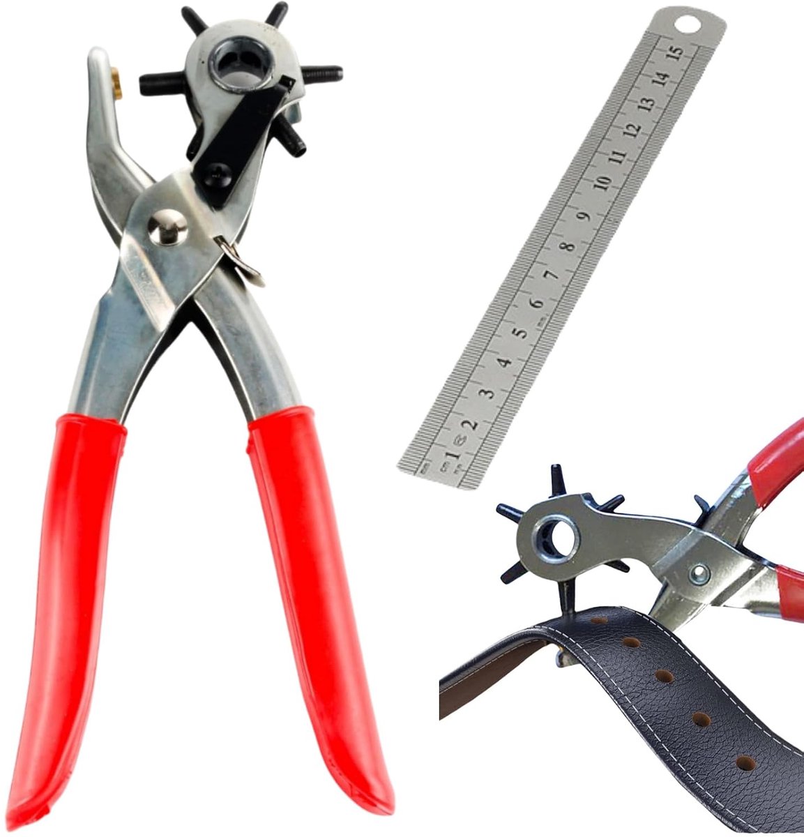 Leather hole pliers set, 2 pieces rotary hole pliers, belt puncher, leather belt puncher twist pliers, hole pliers for - ShopVlot