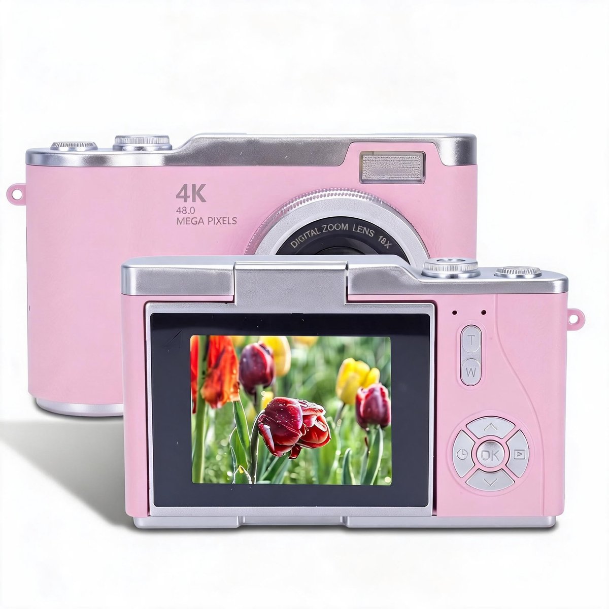 Digitale camera, 1080P 48MP HD Flip Screen Micro Enkele Vlog Camera met 8X Zoom, Compacte Kleine Camera voor Jongens - ShopVlot