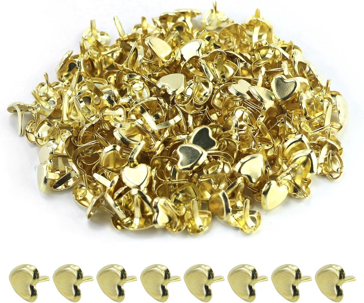 220pcs Mini Heart Brads, Pattern Clips Heart Metal 9mm Lock Clips Gold Clips Pattern Bag Clamps Craft Clamps for DIY - ShopVlot