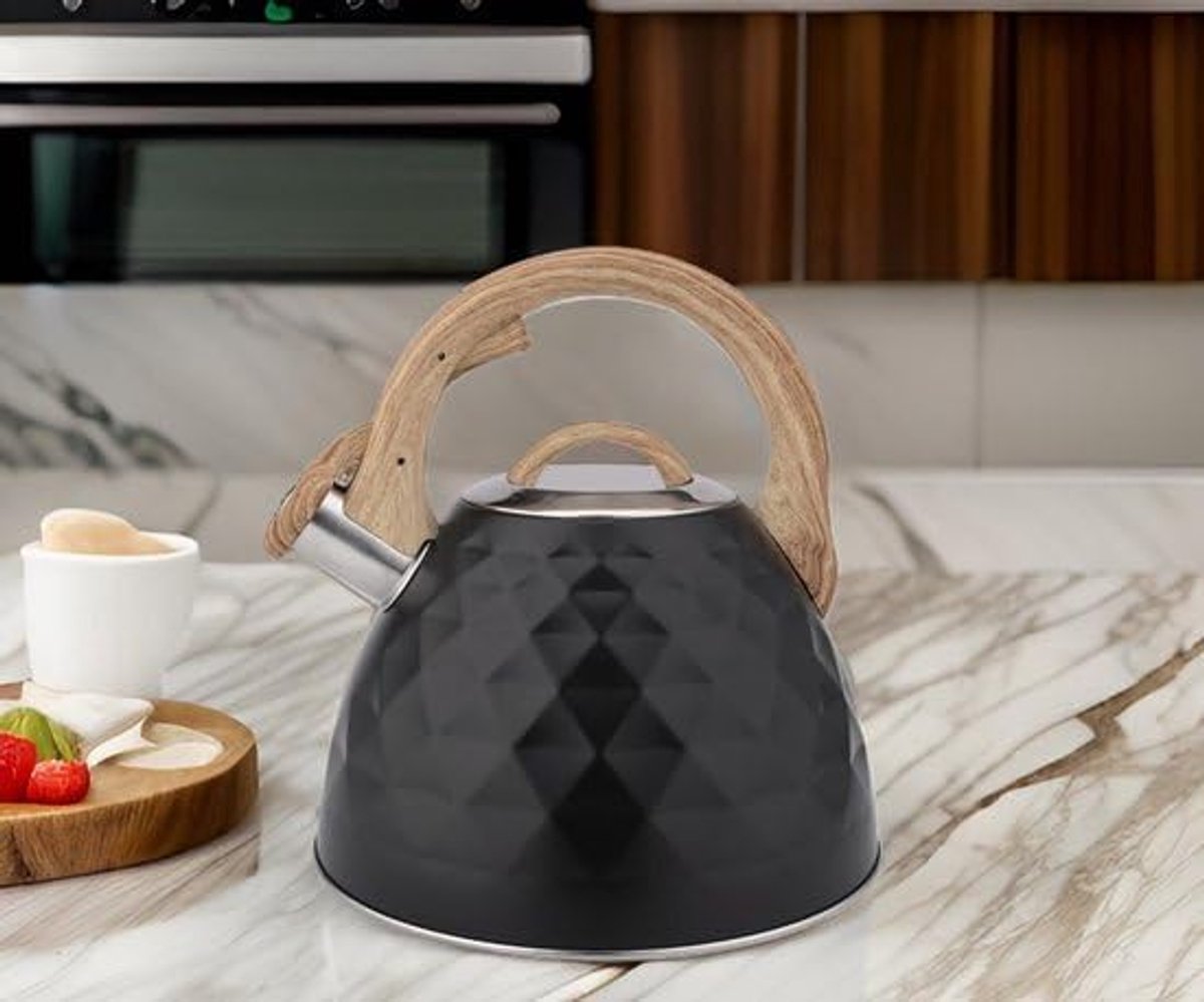 Cheffinger Whistle Kettle 3L, Stainless Steel Black, Suitable for Induction Gas and Ceramic, Tea Kettle with Flute and - ShopVlot