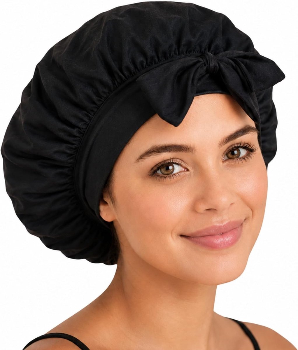 Sleeping cap made from 100% TENCEL™ natural fibres - Bonnet with adjustable loop binding, protects hair without - ShopVlot